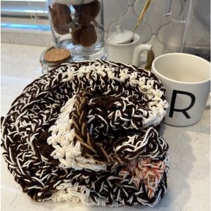 Coffee & crochet! hand made crochet infinity  scarf. I made 🤎🧶😍🧣